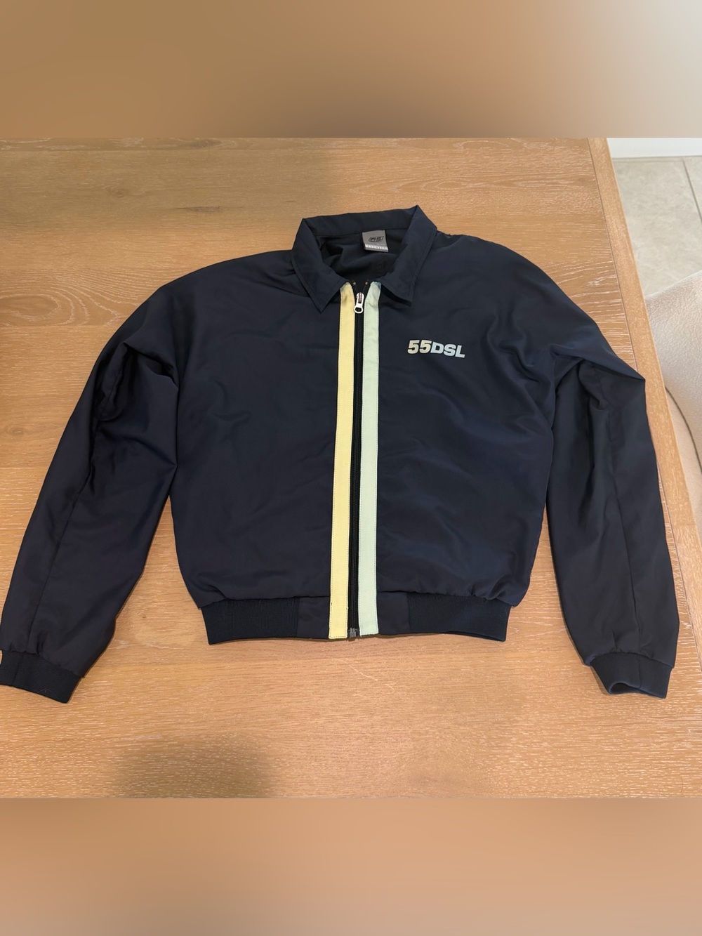 55DSL Diesel Y2K Vintage Cropped Zip Track Jacket Navy Pale Yellow Size Small
